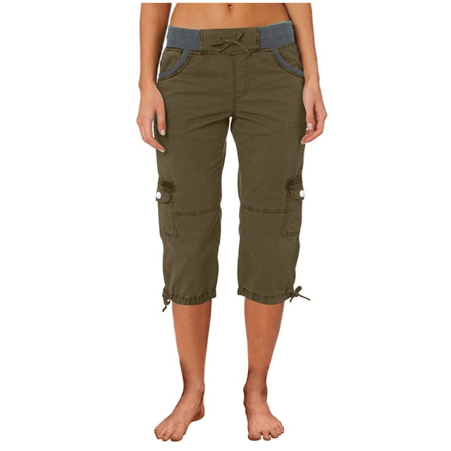 Admvng Pantalons Capri Décontractés pour Femmes avec Poches Couleur Unie Légers Cargo pour Randonnée M-3TG