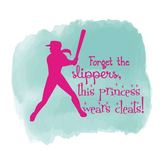 The Princess Wears Cleats Forget the Slippers Softball Girly Quote Watercolor Design Wall Art Sticker Designs Vinyl Stickers For Home House Walls Rooms Windows Bedroom Decoration Size (20x20 inch)