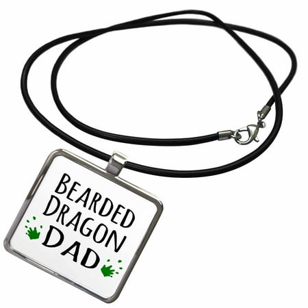 3dRose Bearded Dragon Dad - for lizard and reptile enthusiasts and pet owners - with green footprints - Necklace with Pendant