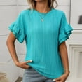 thumbnail image 2 of Women's Solid Color Round Neck Ruffle Short Sleeve T Shirt for Summer Short Women Snow Long Sleeve Shirts Women Solid Color Tops Women Summer Short Sleeve Womens Athletic Clothes Womens Workout, 2 of 9