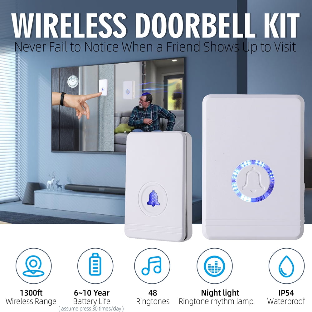 GREENCYCLE 3 Set Wireless Doorbell Door Open Chime, 1312ft Long Range, Adjustable Volume 48 Chimes with LED Flash Door Chime, IP 66 Waterproof Doorbell Button for Home Classroom Office Business