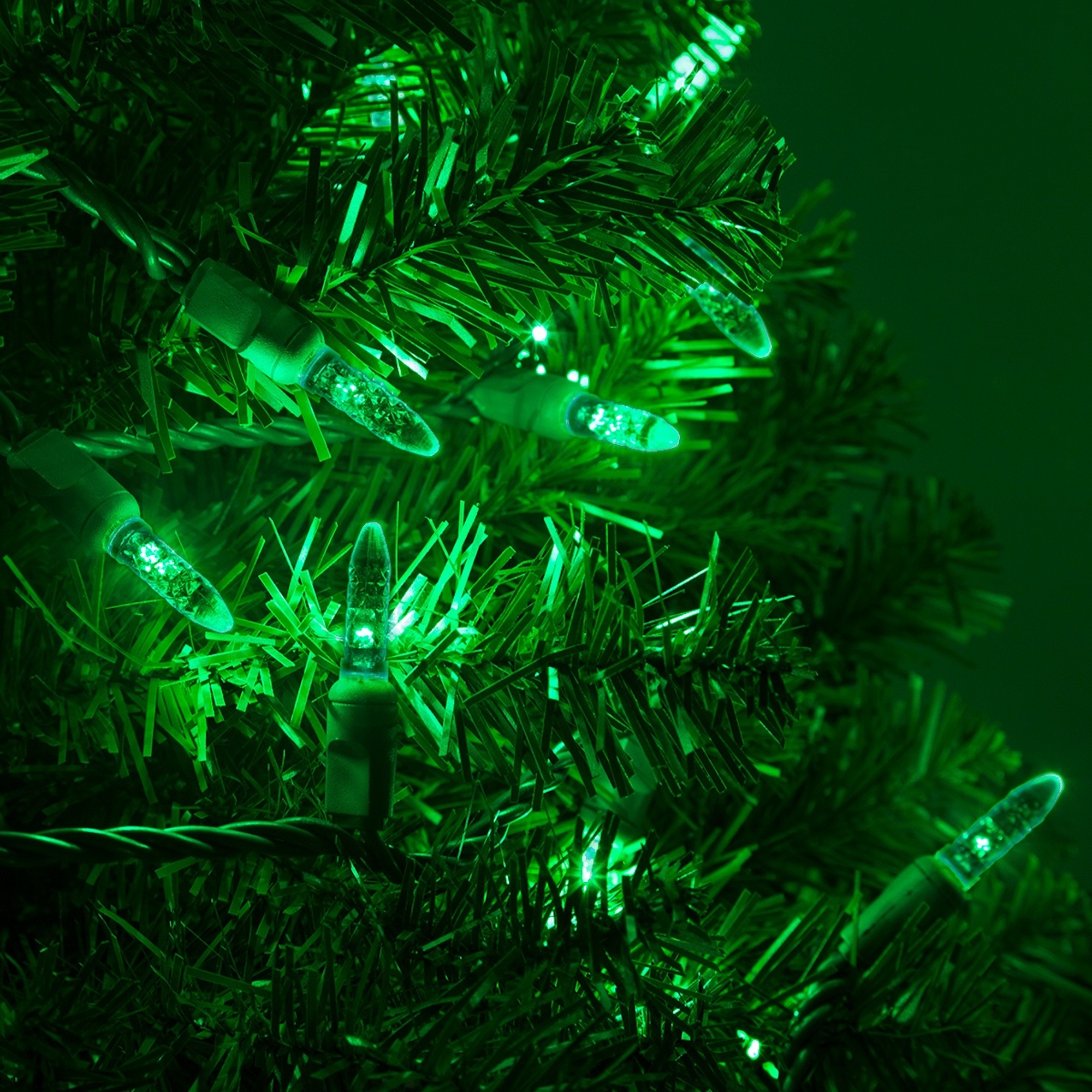 Wintergreen Lighting 70 Green LED Christmas Tree Lights, 4" Spacing, 24', Faceted String Lights for Holiday Party St. Patrick’s Day Decoration - image 3 of 8