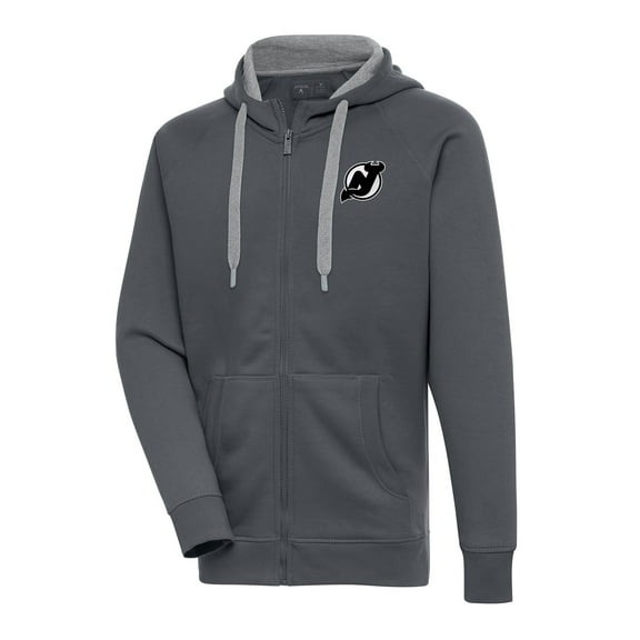 Men's Antigua Charcoal New Jersey Devils Metallic Logo Victory Full-Zip Hoodie