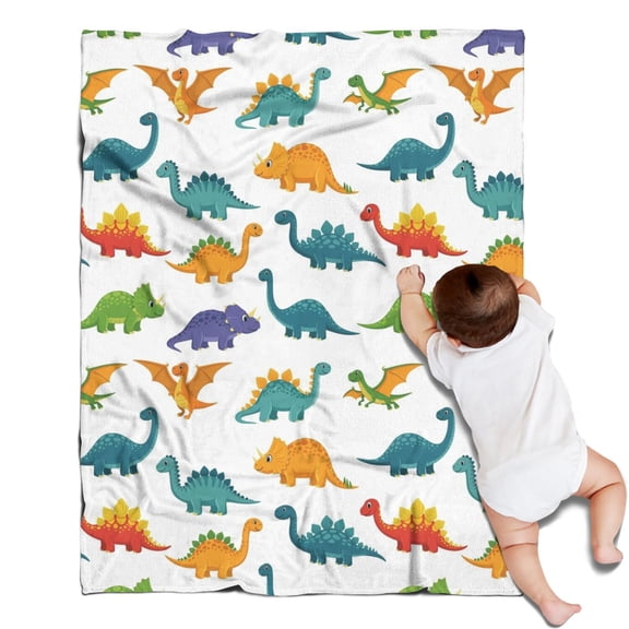 White Dinosaurs Colorful Species Pattern Blanket,Comfortable Soft Lamb Wool Throw Blanket,All Season,Warm Lightweight Blankets for Sofa Bed Couch Living Room Chair,30"x40"