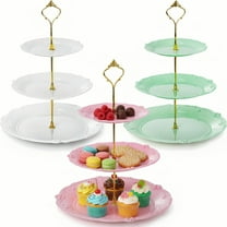 Bohorizon Cupcake Tower, Cupcake Display, Cupcake Stand 3 Tier for Party Decoration, Pack of 3, White/Pink/Green