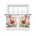 thumbnail image 2 of Spring Floral Semi Sheer Curtains 45 Inch Length 2 Panels Set, Colorful Tulip Butterfly Botanical Elegant Sheer Kitchen Curtain Privacy Voile Window Curtain for Living Room Bedroom Rod Pocket Drapes, 2 of 7