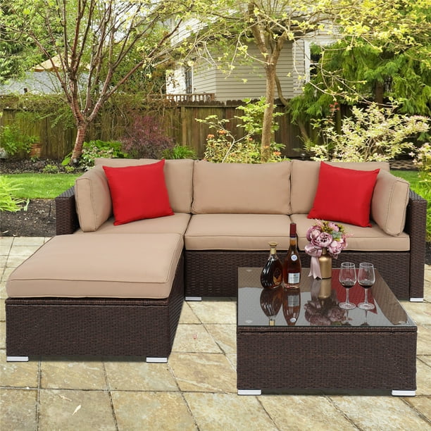 Outdoor Patio Sectional Sofa Set, 5 Piece Patio Furniture Set with