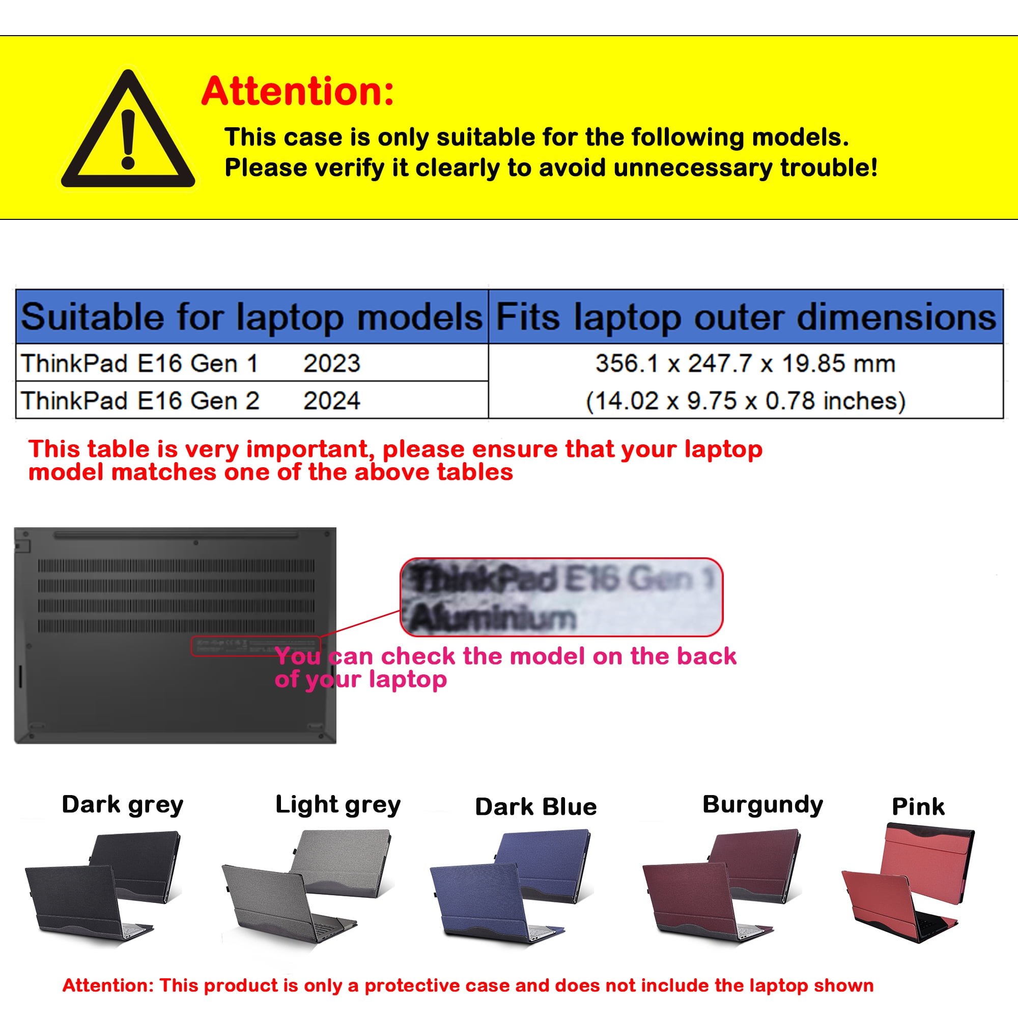 2024 New Laptop Cover Case for 16 inch Lenovo ThinkPad E16 Gen2 & for 2023 Lenovo ThinkPad E16 Gen1,PU leather Protective Shell Detachable Laptop Sleeve Accessories