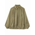 thumbnail image 3 of Veste Bombardier Bouffante pour Femmes Surdimensionnée Décontractée de Rue à Manches Chauve-Souris avec Col à Revers Plissé et Fermeture Éclair Verte G, 3 of 9