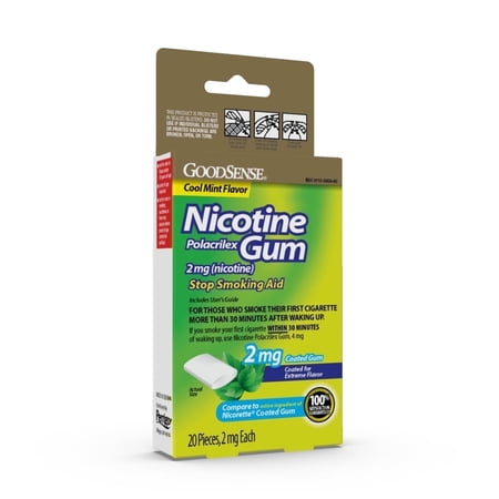 GS Nicotine Gum Coated 2mg Mint Flavor Stop Smoking Aid, 20 Ct