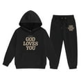 thumbnail image 3 of GBSYEWXS Toddler Children Girls Outfit Set Size 2 Years-3 Years Long Sleeve Letter Print Hoodies Pants Thickening Breathable Cute Black Outfits Sets, 3 of 3