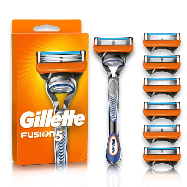 GILLETTE Fusion5, Rastrillo para Afeitar Reutilizable, 1 Mango + 7 Cartuchos con 5 Hojas para Rasurar la Barba, Afeitado al Ras, Rastrillo para Hombre Gillette NA