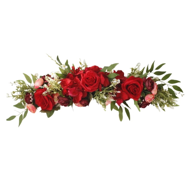 Flor Artificial Fila De Rosas Ticfox Decoración De La Puerta De Flores Delantera-Rojo 65 x 16 cm