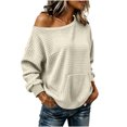 thumbnail image 4 of Neewe Women's Fashionable Casual Solid Color Long Sleeve Boat Neck Off Shoulder Blouse Tops Daily, 4 of 6