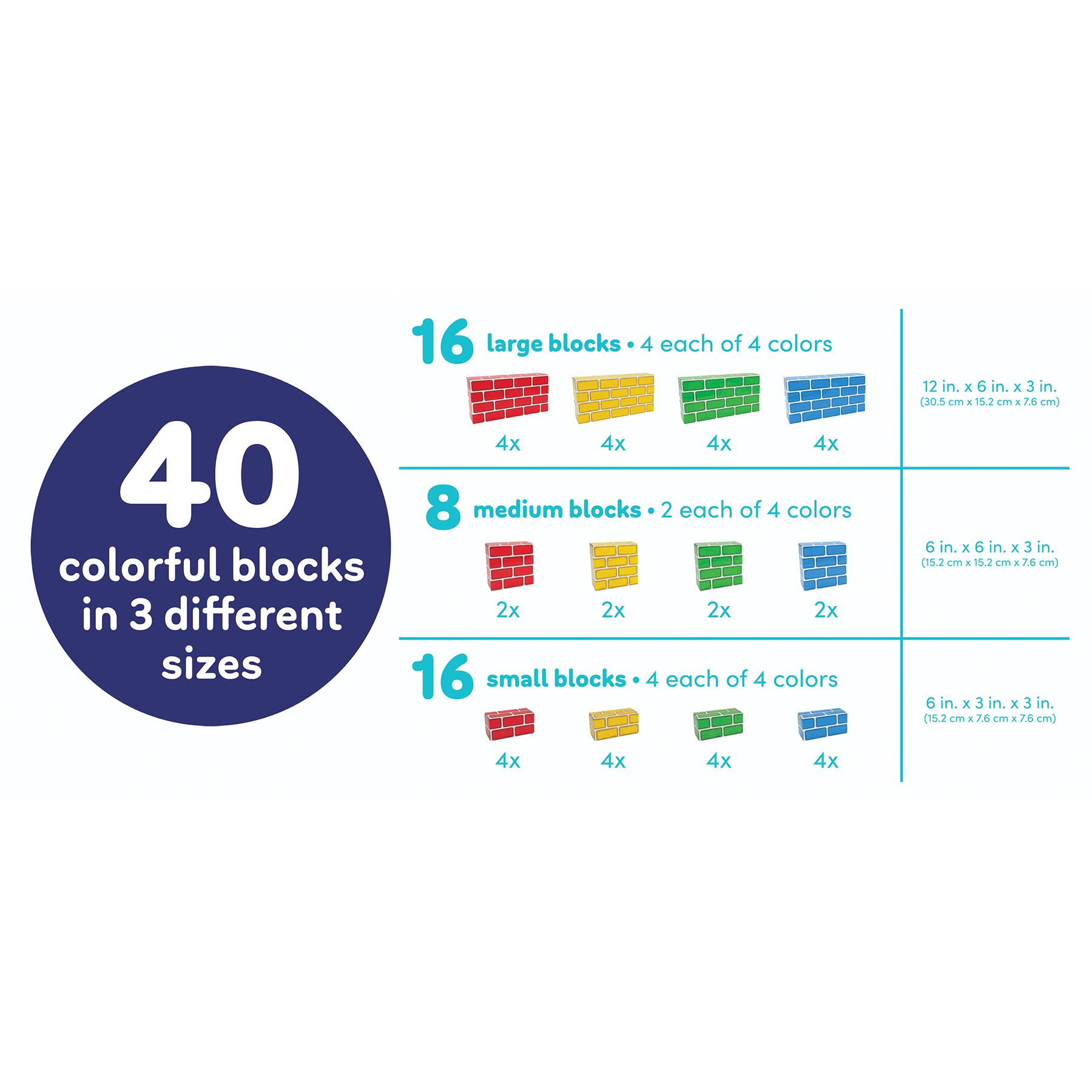 Teacher Created Resources Easy-Stack Cardboard Blocks, 40 Piece Set