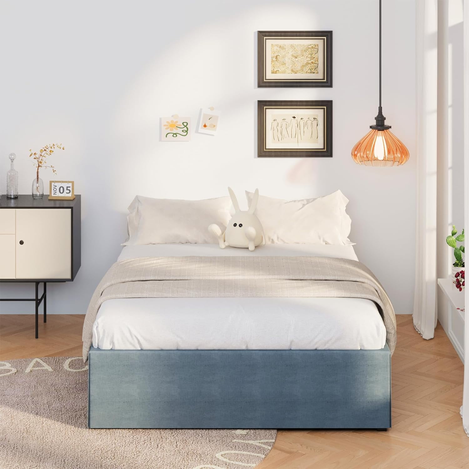 Lutown-Teen 18 inch Bed Frame king Size with Fabric Cover, No Box Spring Needed, Easy to Install, Black