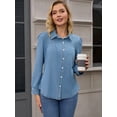 thumbnail image 2 of DARING DIVA Women's Denim Pleated Front Puff Long Sleeve Button Down Shirts S Blue, 2 of 7