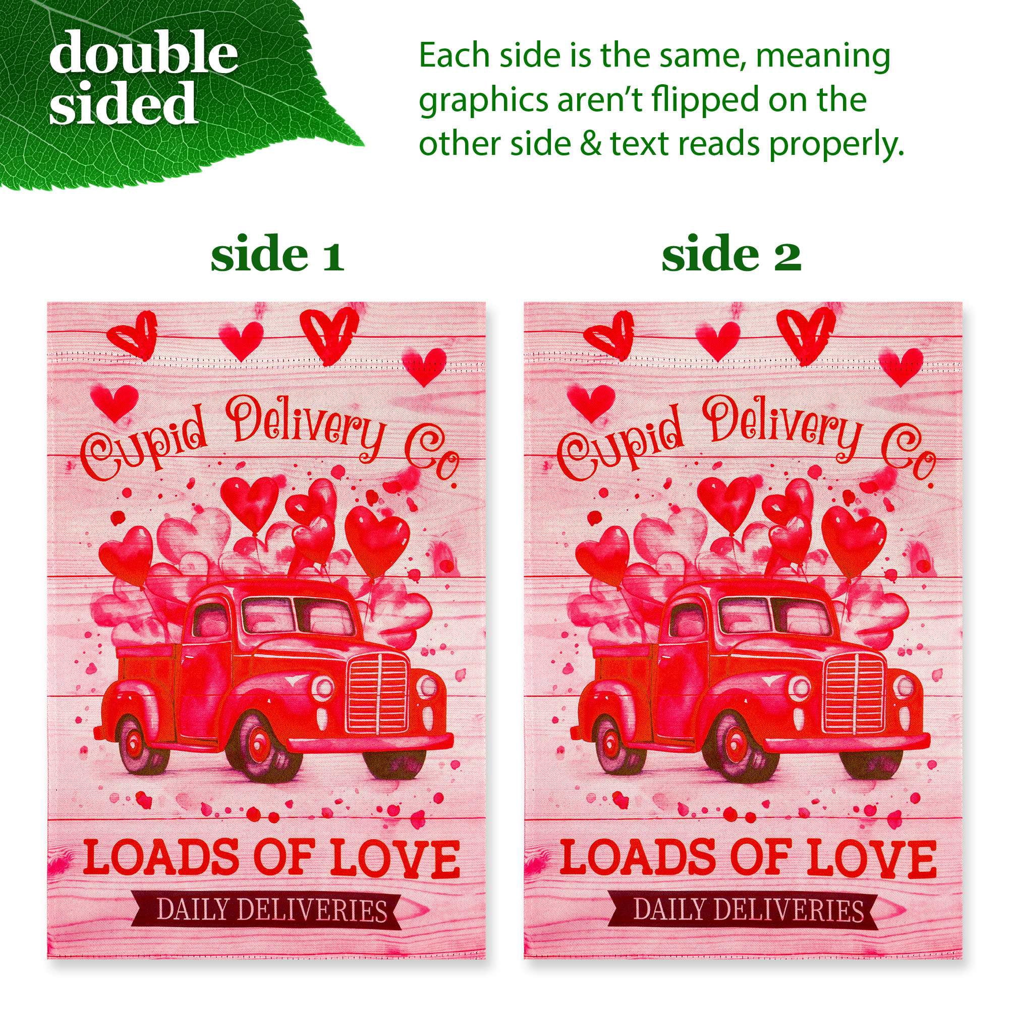 G128 Combo Pack Garden Flag Stand Black 36x16IN & Garden Flag Valentine’s Day Cupid Delivery Truck Printed 12x18IN Double Sided Yard Garden Lawn Decoration