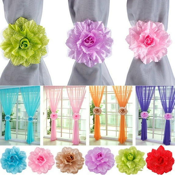 HEVIRGO 1 Pair Flower Window Curtain Tieback Holder Drape Panel Sheer Strap Home Decor Polyester