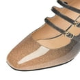 thumbnail image 4 of YDN Women Lovely Triple Straps Buckle Mary Janes Mid Chunky Heel Slip On Pumps Daily Wear Party Shoes Size 16 Gold Black, 4 of 4