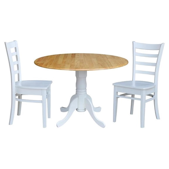 International Concepts Solid Wood 3-Piece Dining Set with 42 in. Dual Drop Leaf Table and 2 Ladder Back Dining Chairs in Natural/White