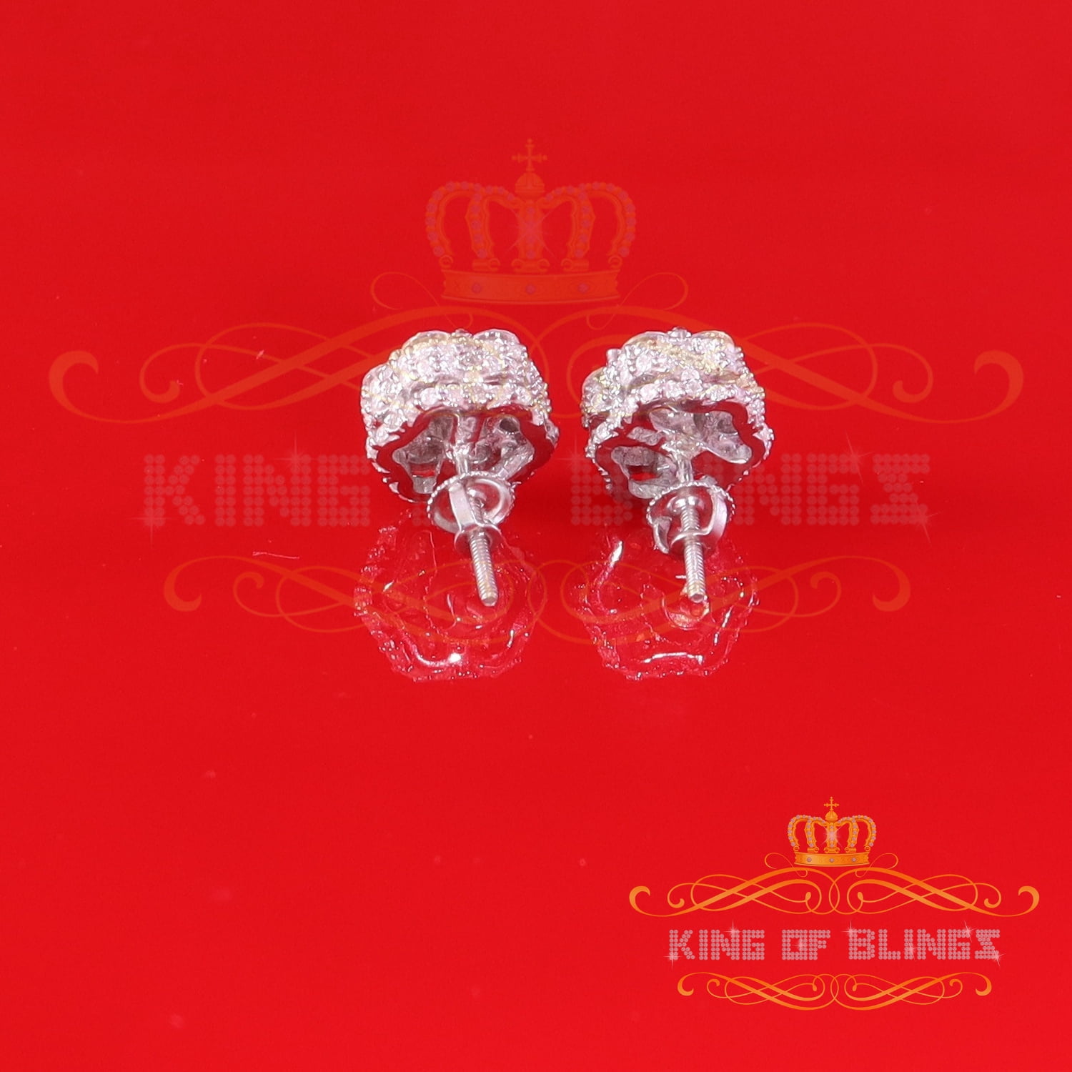 King of Bling's Men's/Women's 925 Silver White 2.00ct VVS 'D' Moissanite Floral Stud Earrings