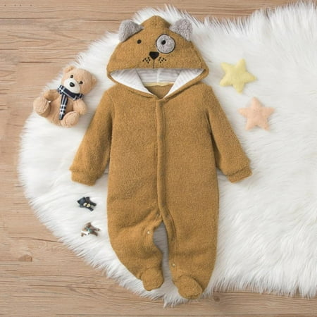 

Baywell Autumn Winter Baby Boys Girls Cartoon Animal Hooded Jumpsuit Wrapped Feet Harness Infant Crawling Warm Clothes