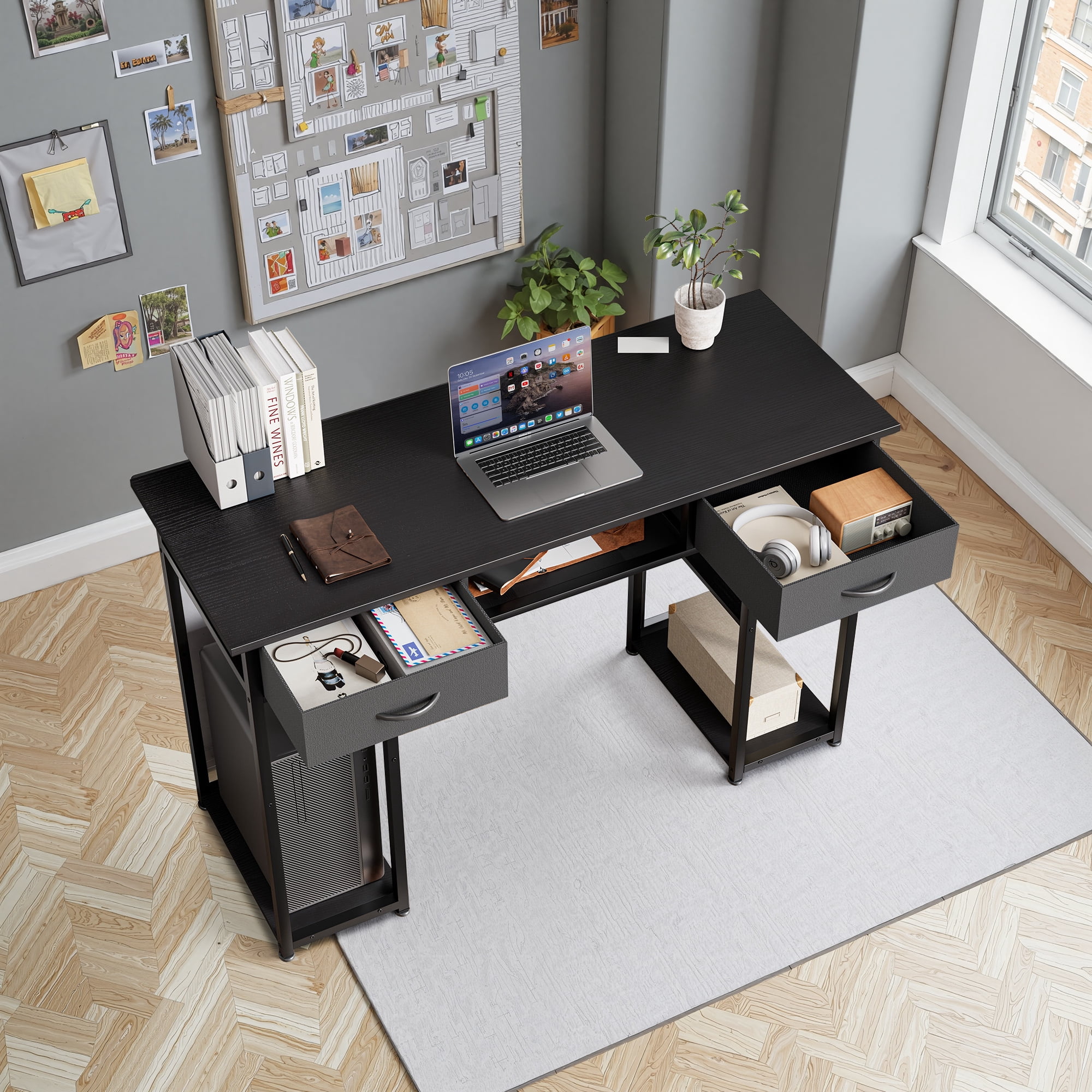 MAYEERTY 48in Adjustable Small Computer Desk, Metal Writing Study Table with Storage and Headphone Hook, Home Office