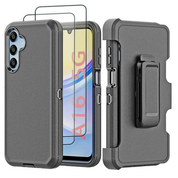 Hotpom for Samsung Galaxy A16 5G Case with Belt Clip and 2 Pack Screen Protector, Military Grade Shockproof Drop Protection for Outdoor Sports, Black