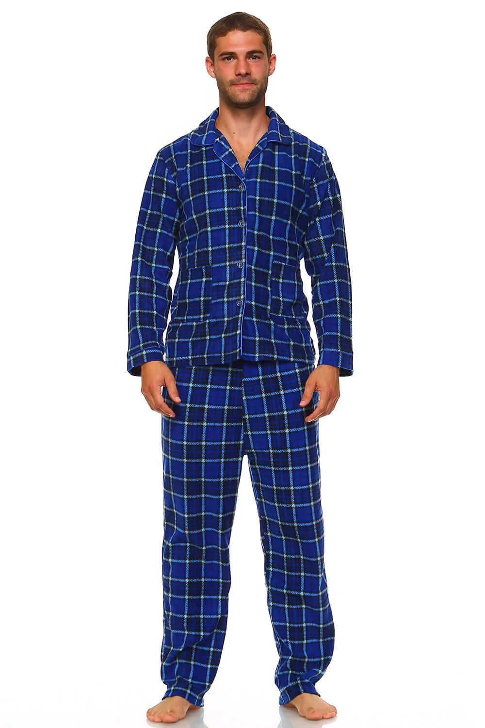 Details about   Club Room Mens PJ Set Long Sleeve Fleece Shirt & Pants Navy Plaid Choose Size 