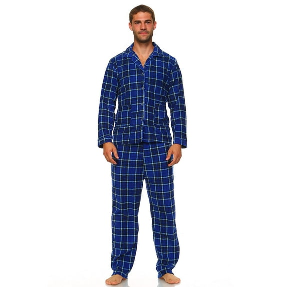 MarCielo Men's Fleece Pajamas, Classic Premium Plaid Flannel Fleece Pajama Set Sleepwear (M, Navy)