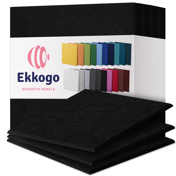 Paneles acústicos Ekkogo, paquete de 12 unidades, 30 x 30 x 1 cm, color negro oscuro