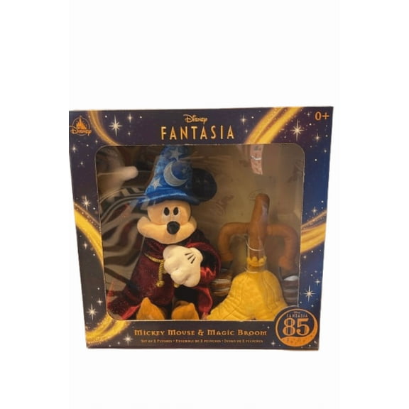Disney Parks 85th Fantasia Mickey and Magic Broom Set of 2 Plushes New with Box