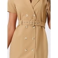 thumbnail image 5 of Unique Bargains Women's Short Sleeve Notched Lapel Double Breasted Blazer Dresses M Khaki, 5 of 6