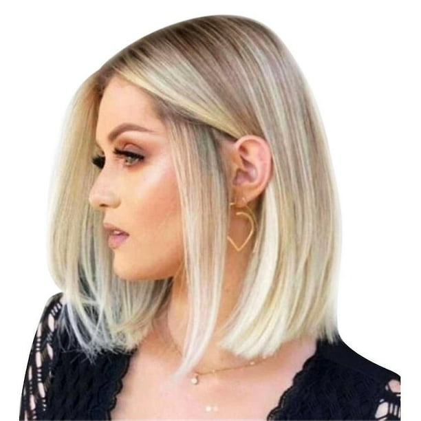 Women Natural Short Straight Ombre Wig Blonde Gold Bob Hair