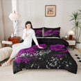 thumbnail image 4 of Manfei Romantic Rose Bedding Comforter Set for Lover, Couple Valentines Day Twin Comforter Sets, Black Purple Reversible Bedding Set, Microfiber Bedroom Decor, 2 Pieces, 4 of 8