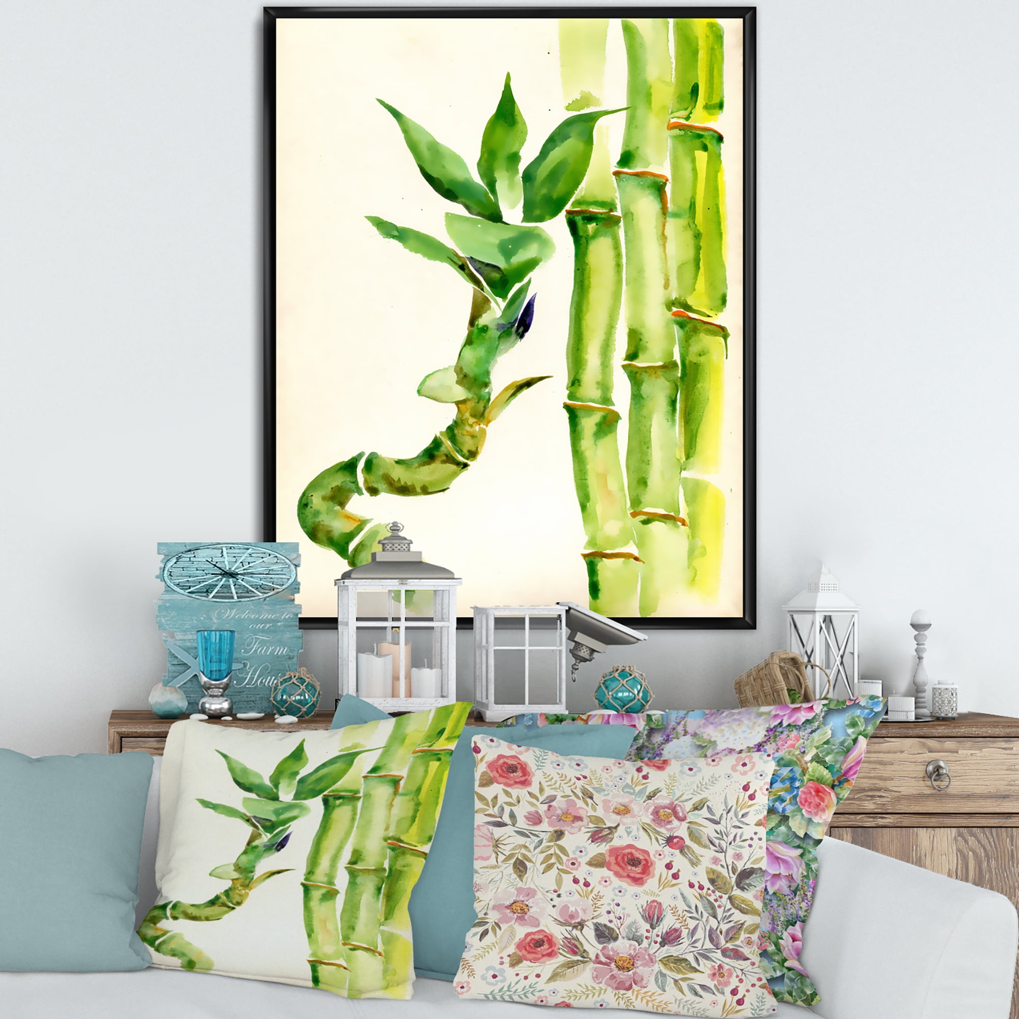 Designart 'The Forest of Bamboo Branches VI' Tropical Framed Canvas Wall Art Print
