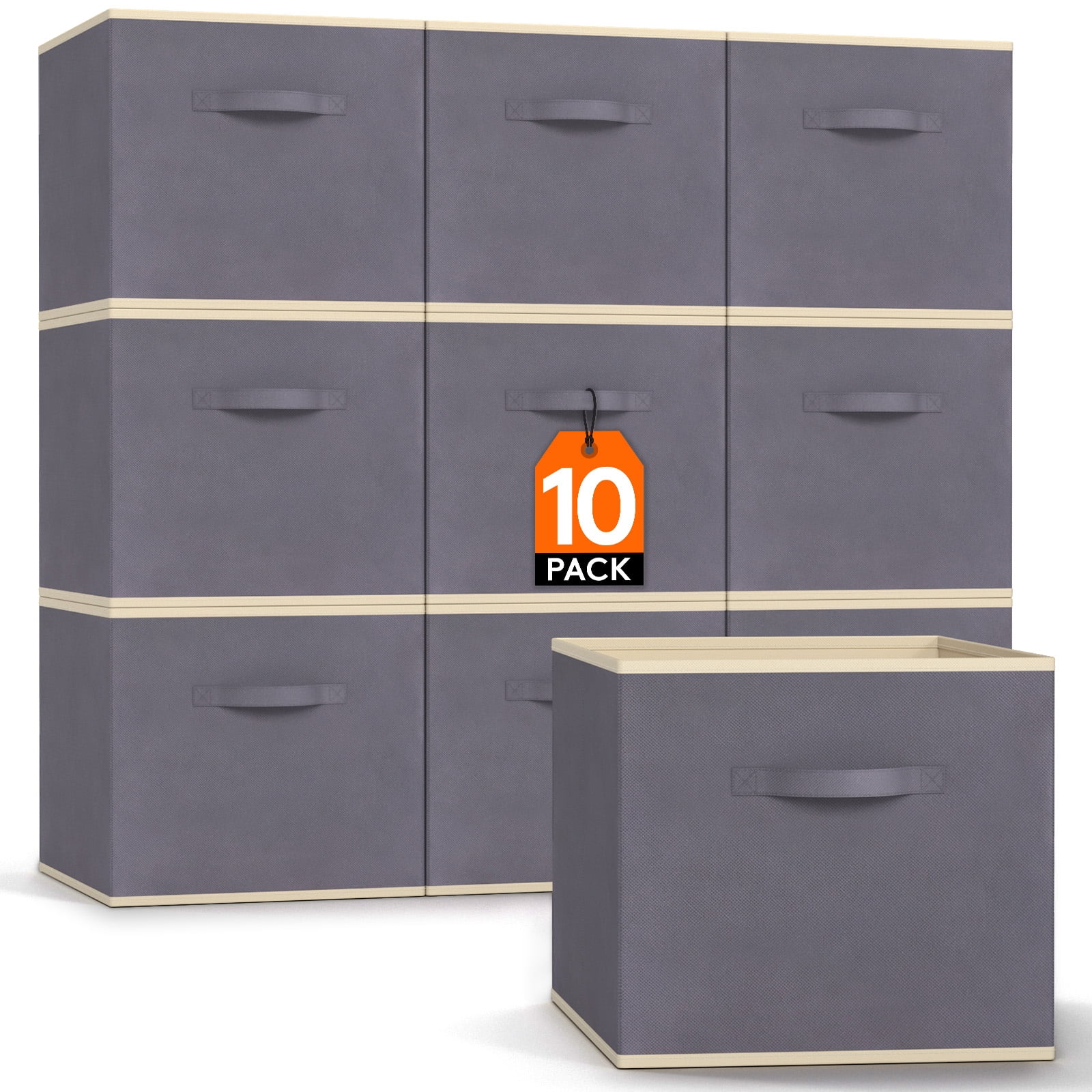 13 Inch Cube Storage Bins, 10 Packs Collapsible Storage Cubes, Foldable Fabric Bins Multi-color Organizer Bins with Handles, Decorative Organizing Baskets for Shelves, Closet,Gray