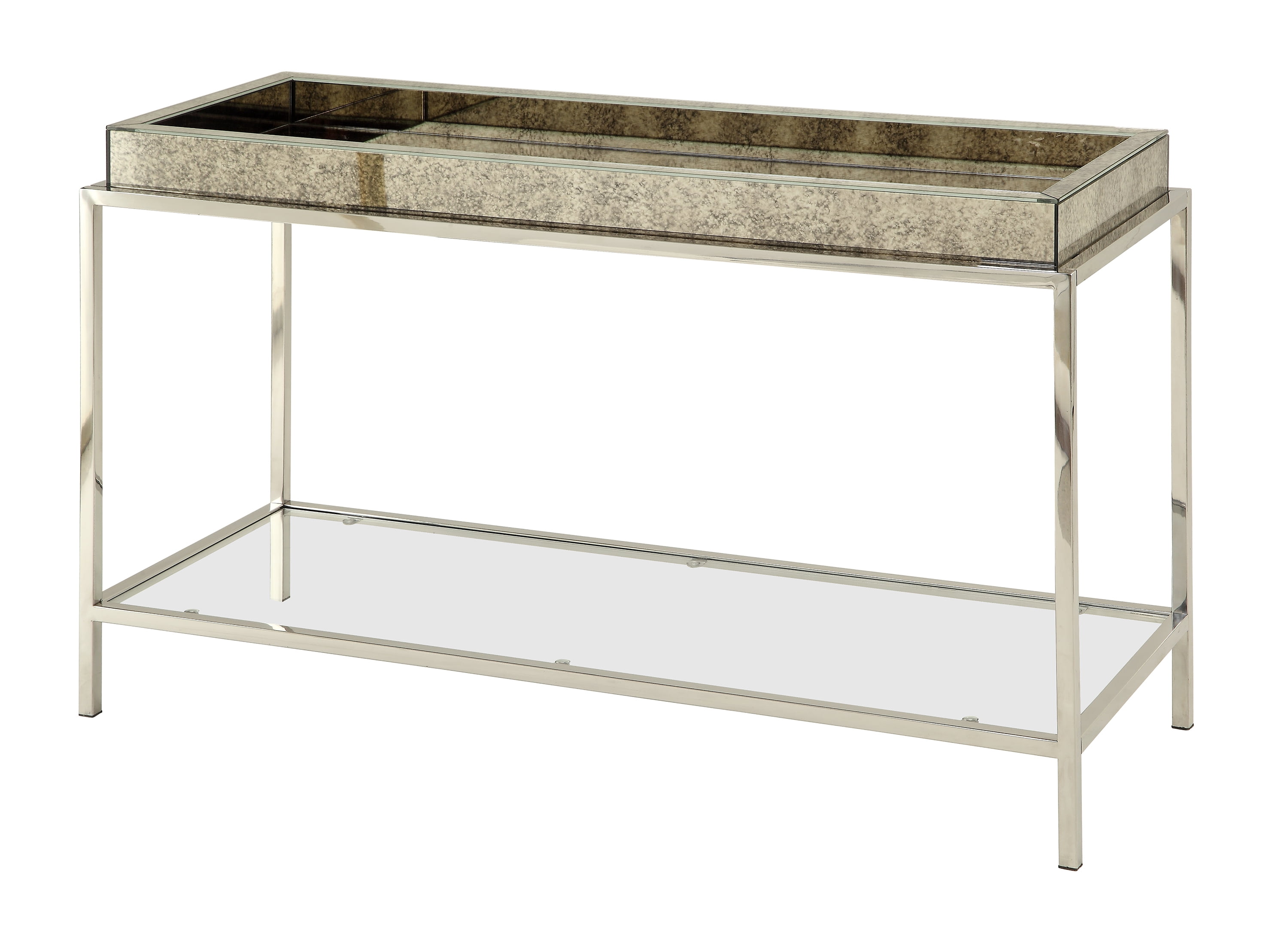 Marlena Antique Mirror Tray Top Console with Glass Shelf