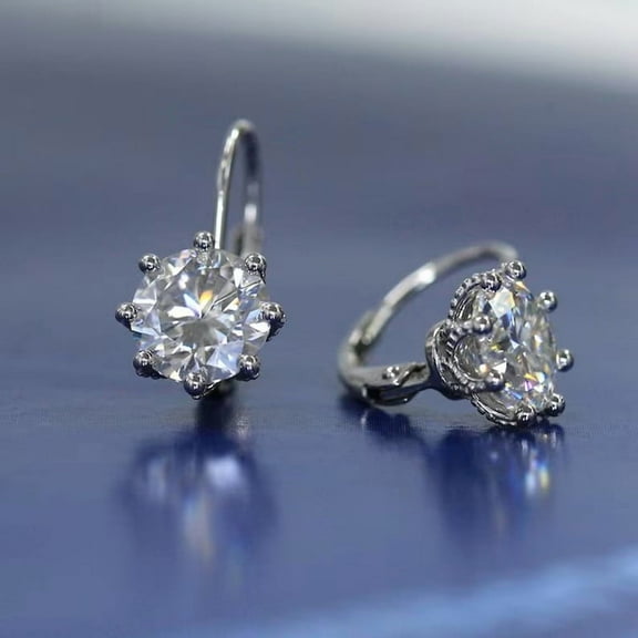 2.00Ct Round Cut Lab Created Women's Diamond Hoop Earrings 14K White Gold Plated