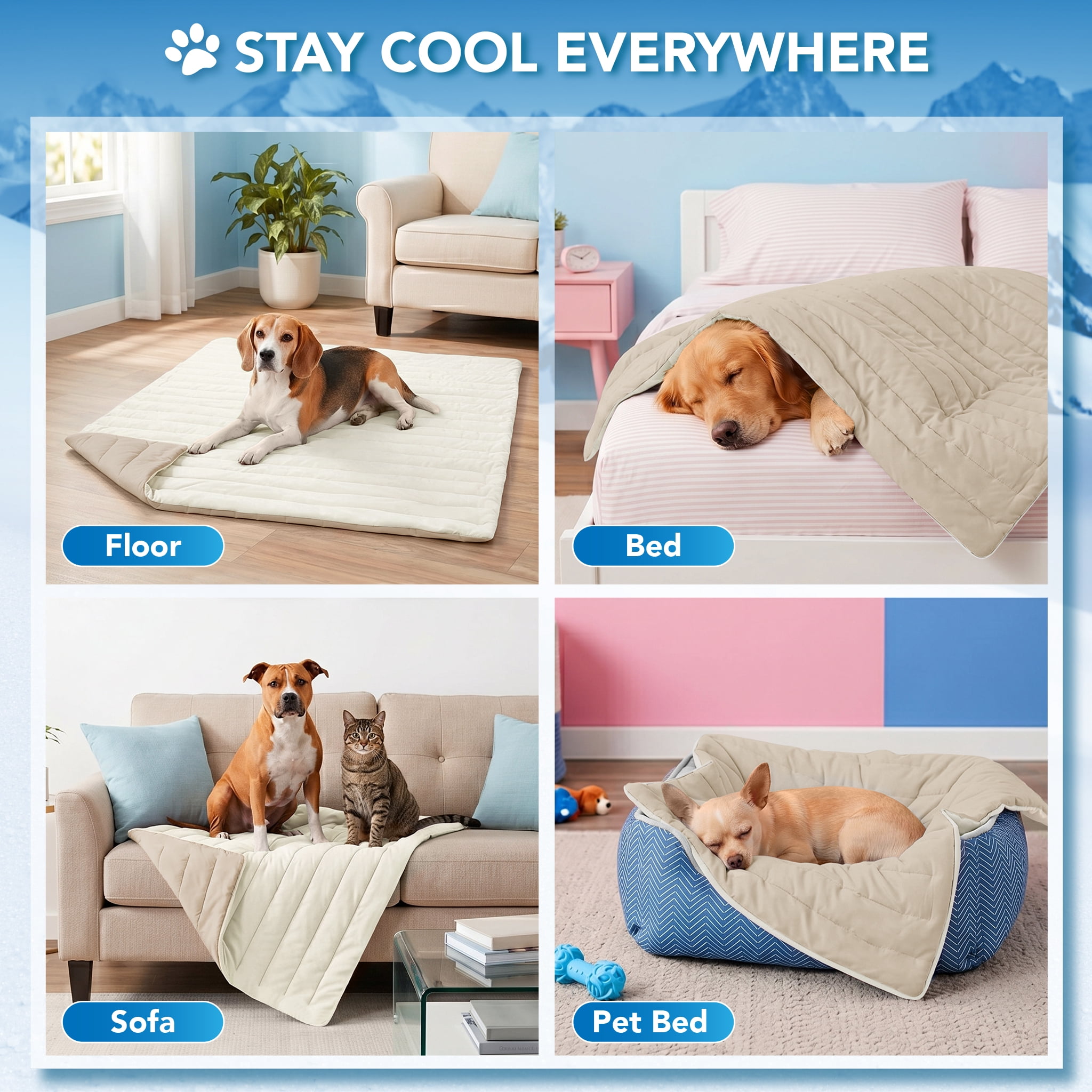 PetAmi Dog Cooling Mat, Q-Max Pet Cooling Blanket with Thick Cushioning, Self Cooling Pad for Dogs & Cats,  Reversible Summer Mat for Crate, Couch, Kennel, Taupe/Beige, Medium (29x40)