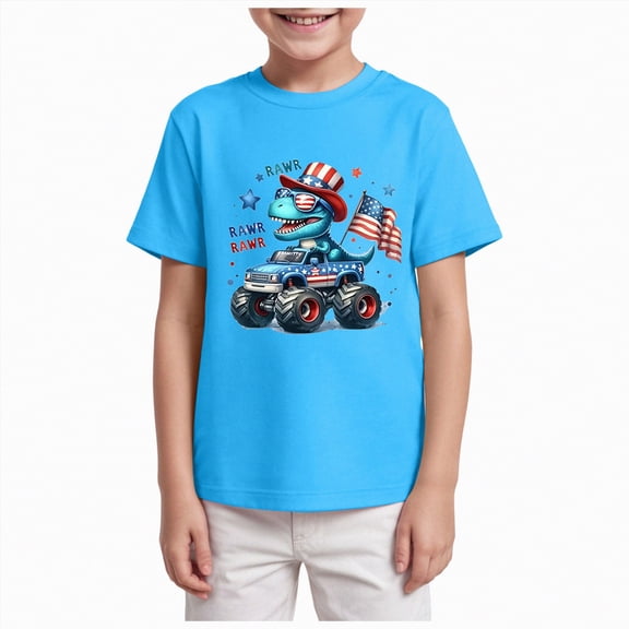 JUMEYU Kids Fourth of July Shirt Boy’s Short Sleeve Shirts Kids Oversized Summer Vneck Top Loose Fit Casual Basic Tee Youth Solid Clothes Size 9-10 (Sky Blue,9-10 Years)
