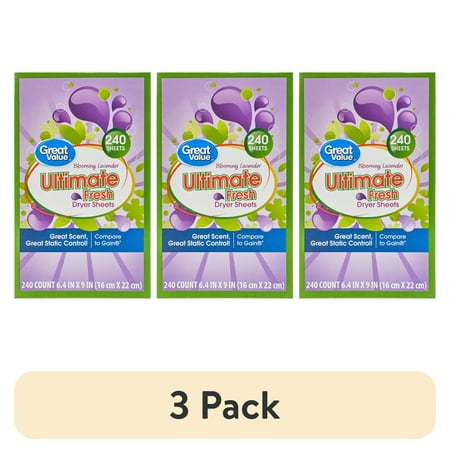 (3 pack) Great Value Ultimate Fresh Dryer Sheets, Twilight Dreams, 240 Count, Compare to Gain®