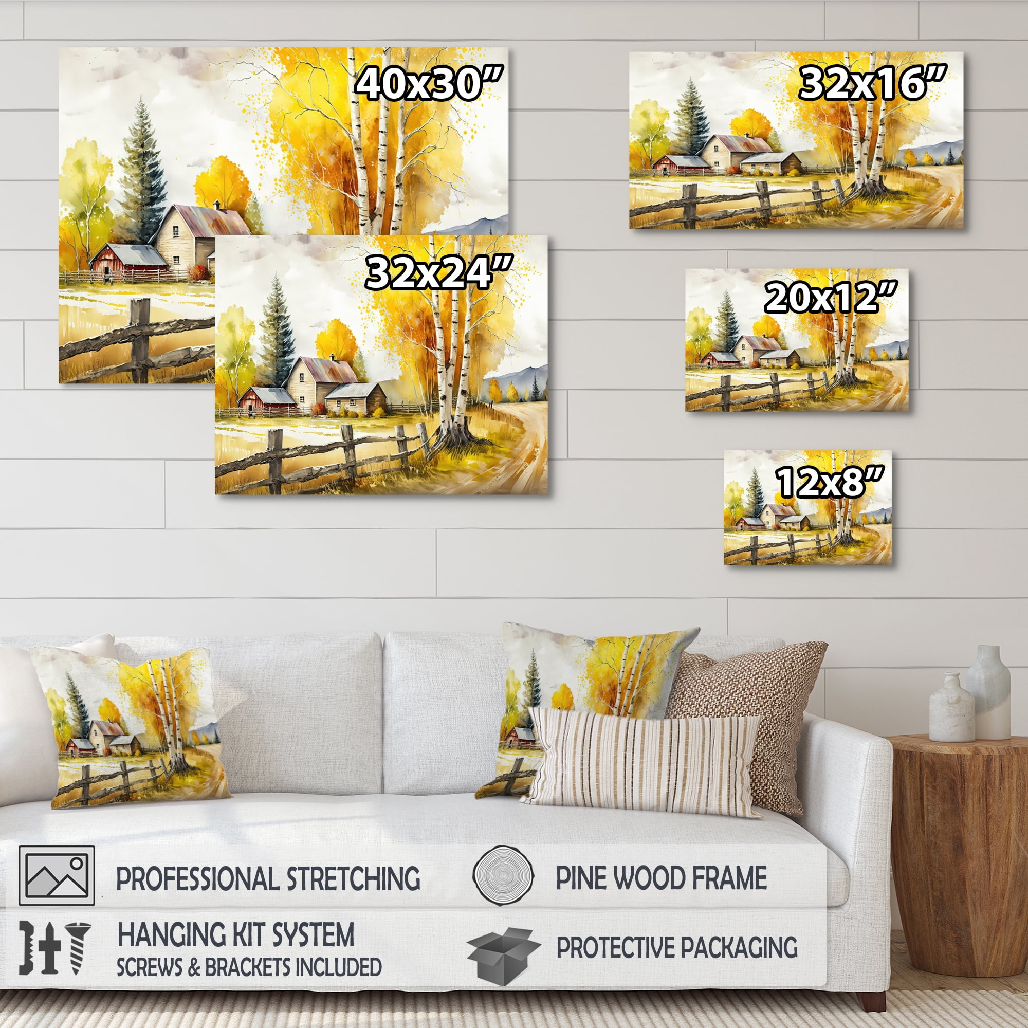 Designart Yellow Barn In Spring II Canvas Wall Art