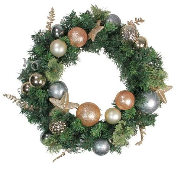 24 in. Rose Gold & Silver Pine Artificial Christmas Wreath - Unlit