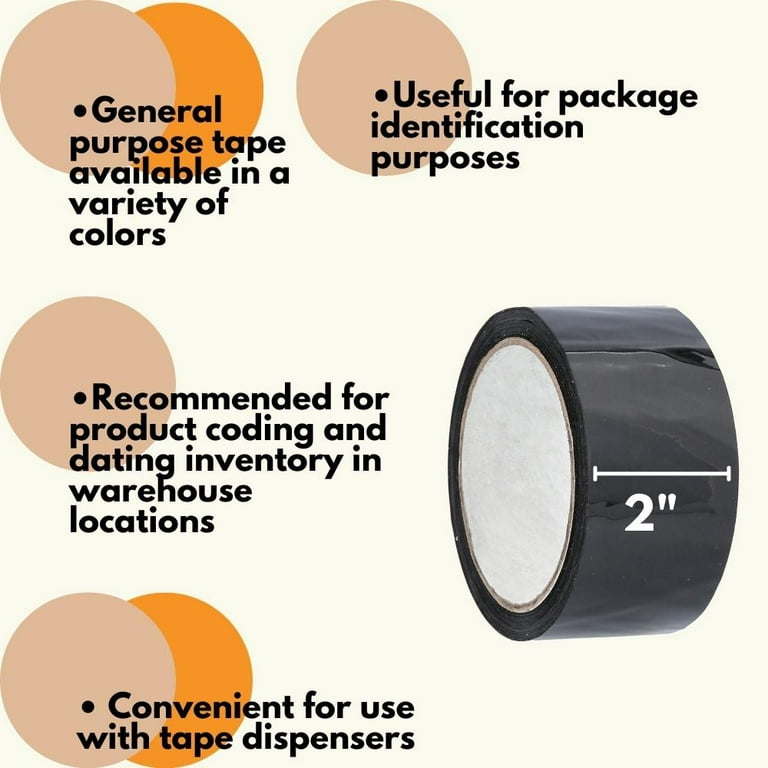 MMBM 36 Rolls - 2 Mil - Black Colored Packing Sealing Tape Convenient,  Product Coding, Dating Inventory, Black, 2 x 110 Yards, 3 Core