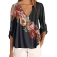 thumbnail image 4 of Blusa Camisa con cuello en V y estampado floral Blusa suelta de manga larga Top de mujer, Negro, 5XL Yuarrent AP002021-08, 4 of 5
