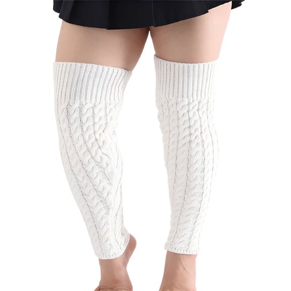 TELOLY Plus Size Leg Warmers Knit Over Knee High Footless Socks for Thick Thigh White Thigh High Socks
