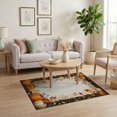 thumbnail image 3 of ODIKA 4'x6' Washable Area Rug Stain Resistant, Low Pile, Easy Care Halloween Door Striped Boho Pumpkin Motif Farmhouse Fall Border for Dorm Room, Small Living, 3 of 7
