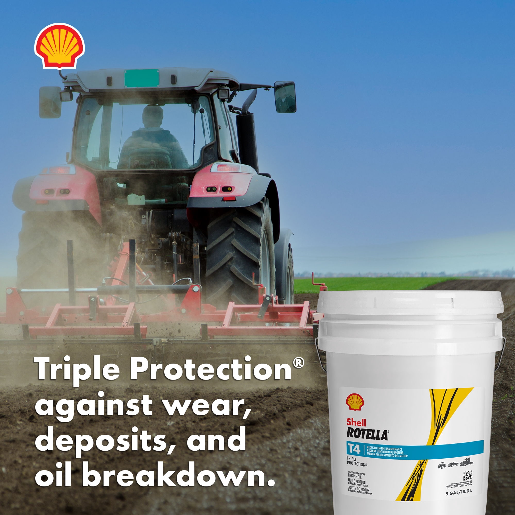 Shell Rotella T4 Triple Protection 15W-40 Diesel Engine Oil, 5 Gallon Pail